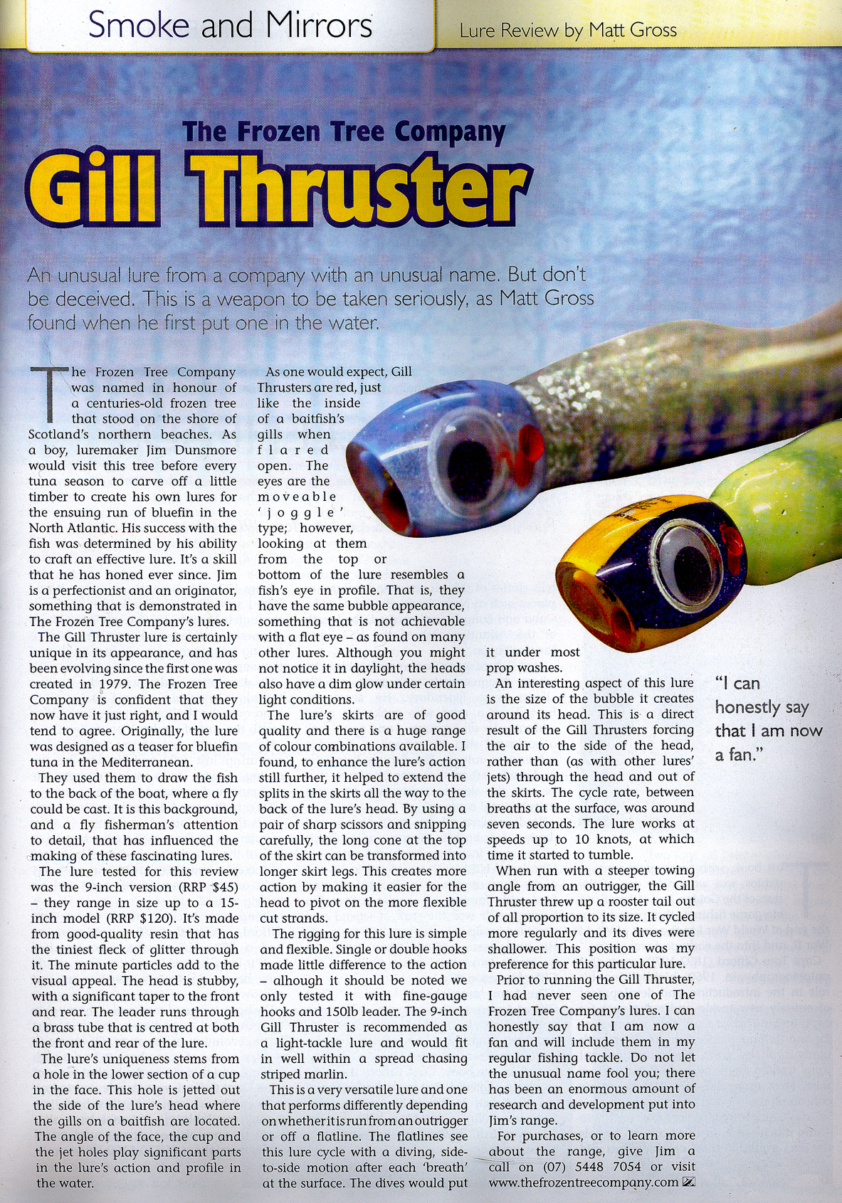 Smoke and Mirrors - Lure Review by Matt Gross - The Gill Thrusters