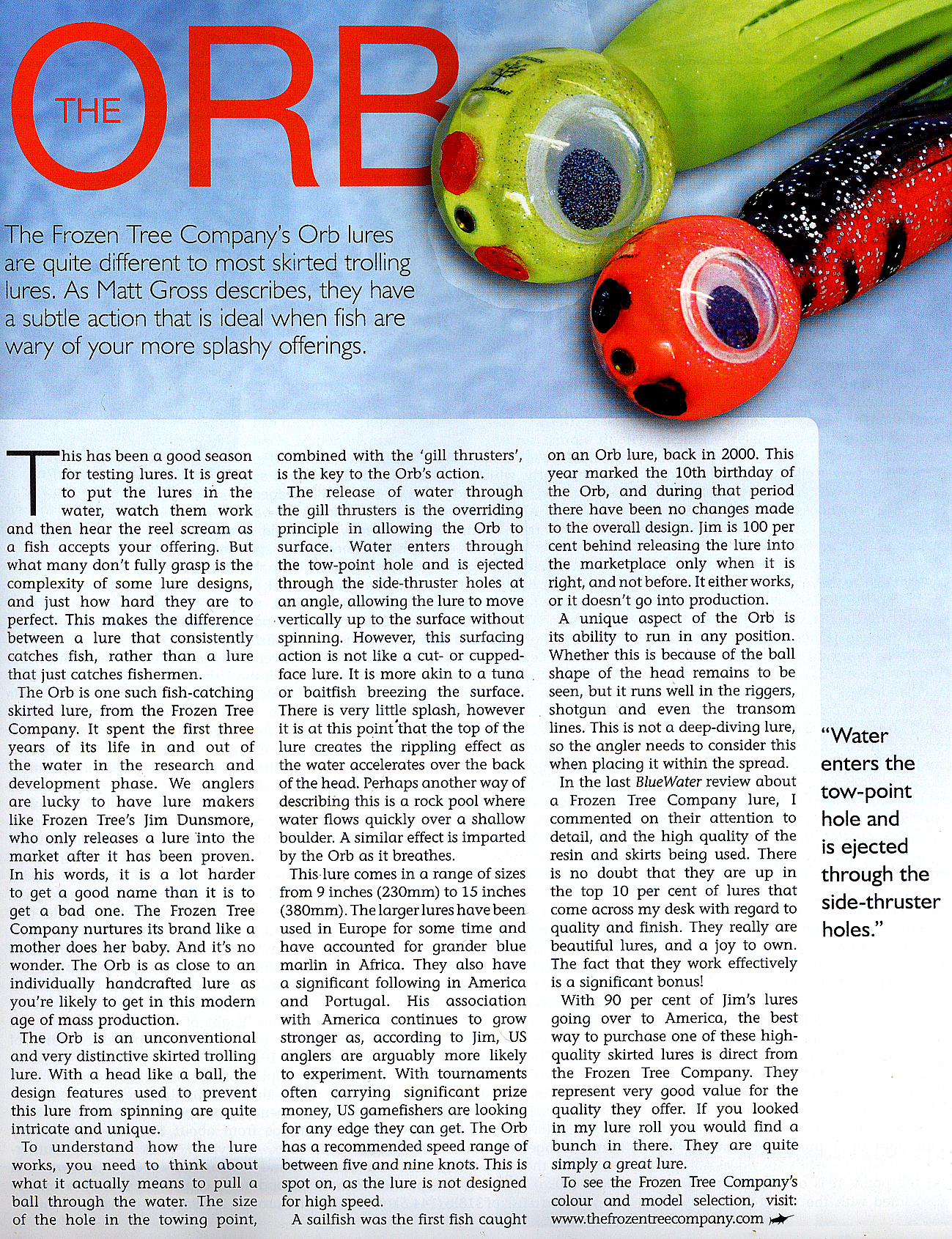 Blue water magazine Orb Lure review